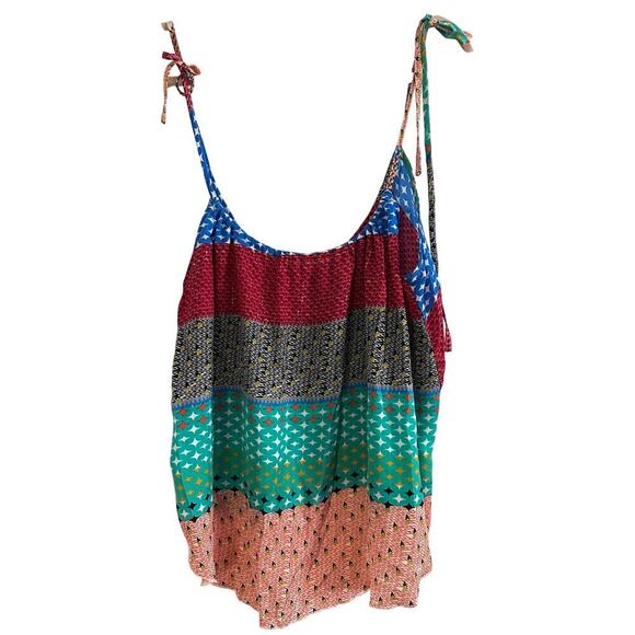 O’NEILL Multicolor Multi Pattern Loose Cami Tank Shoulder Tie Boho - Sz Large - Picture 1 of 5